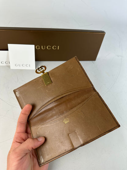 Vintage Gucci GG Supreme Canvas Wallet Brown Beige Gold