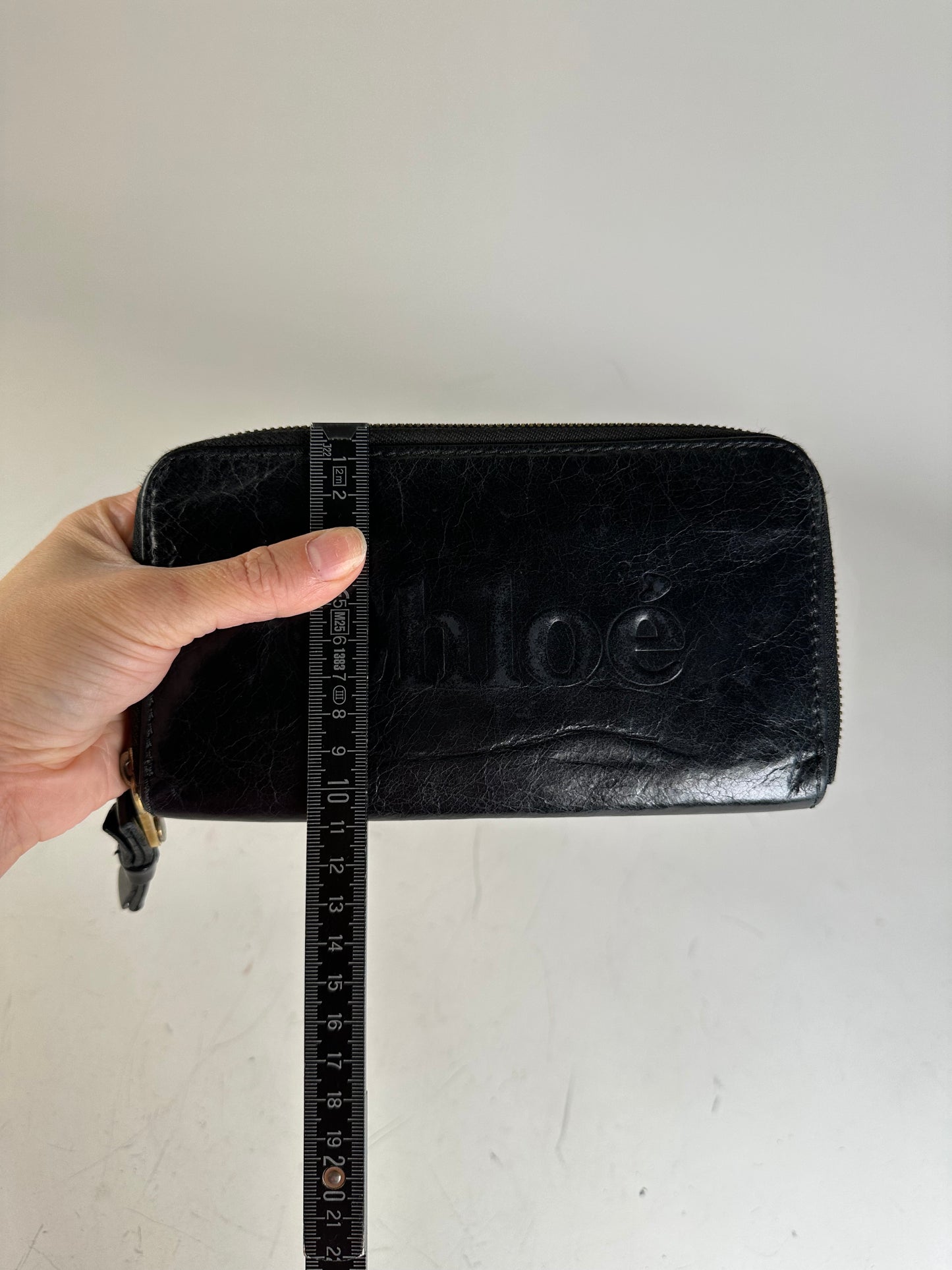 Vintage Chloe Leather Zip Wallet Black Gold