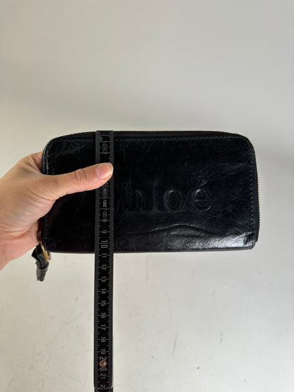 Vintage Chloe Leather Zip Wallet Black Gold