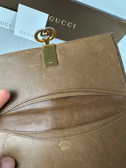 Vintage Gucci GG Supreme Canvas Wallet Brown Beige Gold