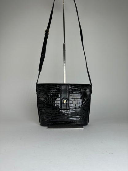 Vintage Courreges Embossed Leather Shoulder Bag Black