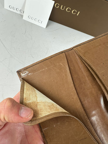 Vintage Gucci GG Supreme Canvas Wallet Brown Beige Gold