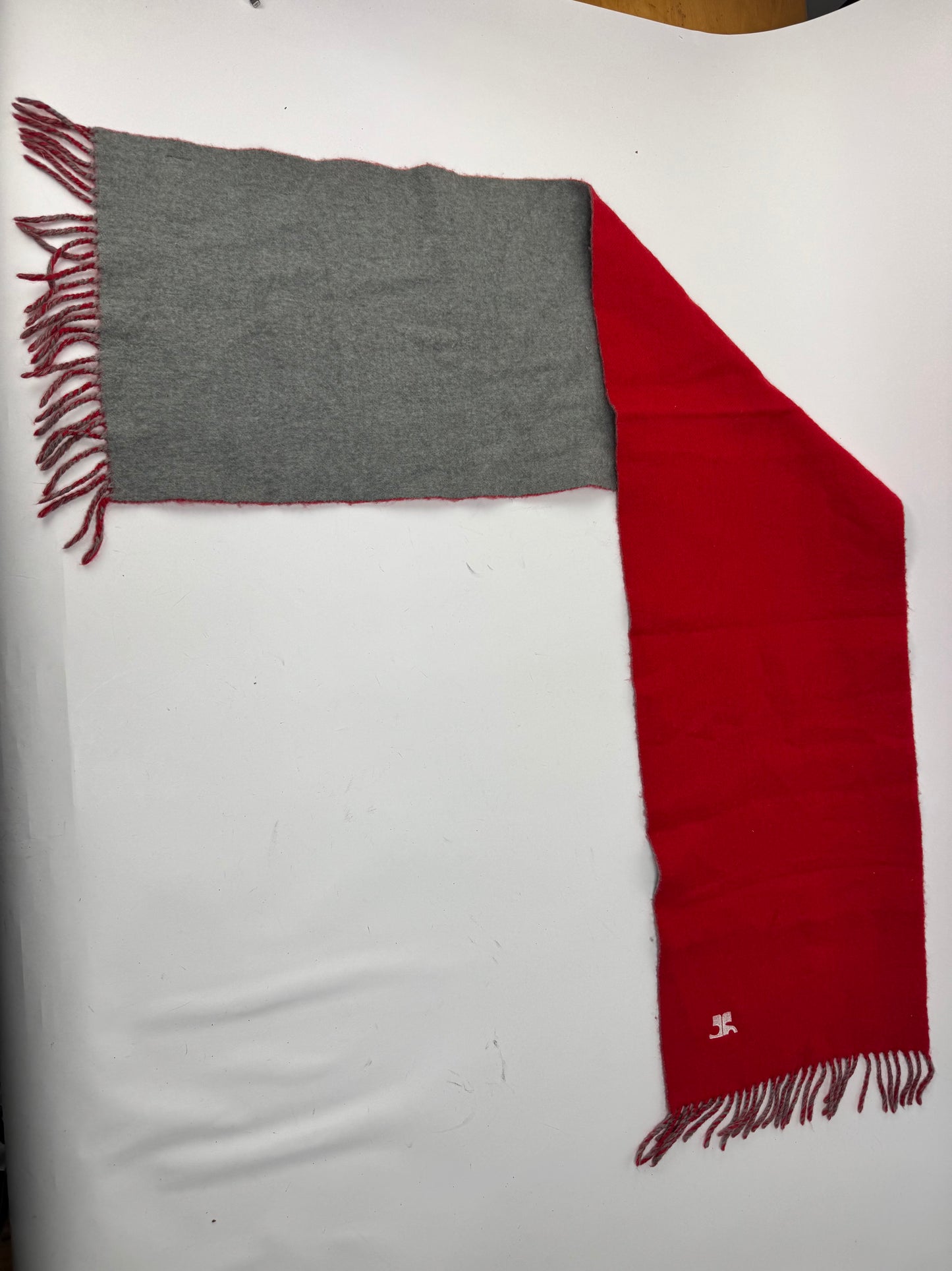 Vintage Courreges Paris wool scarf red grey