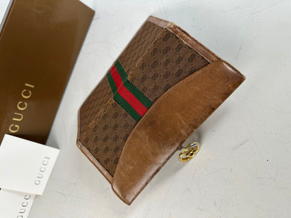 Vintage Gucci GG Supreme Canvas Wallet Brown Beige Gold