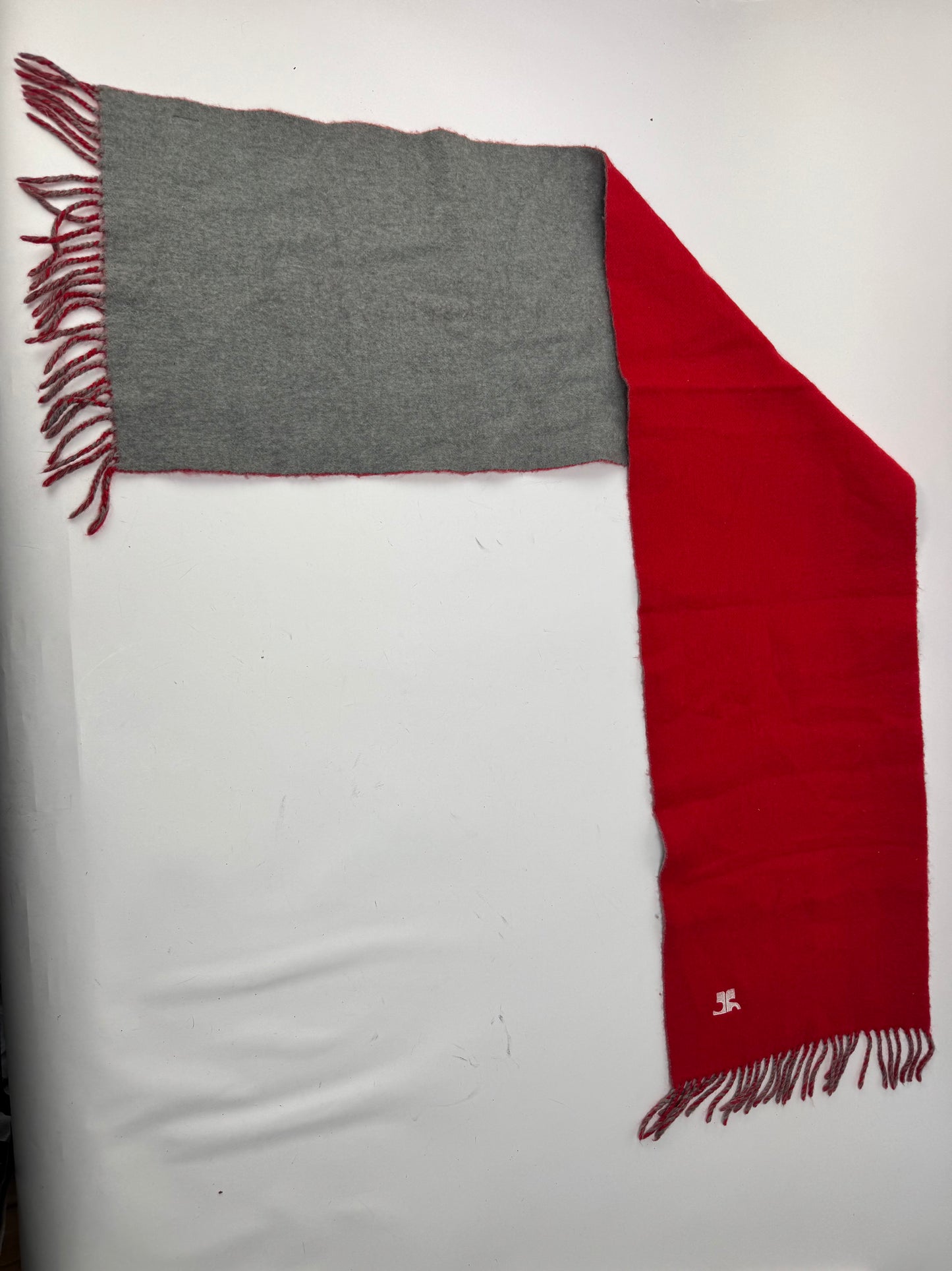 Vintage Courreges Paris wool scarf red grey