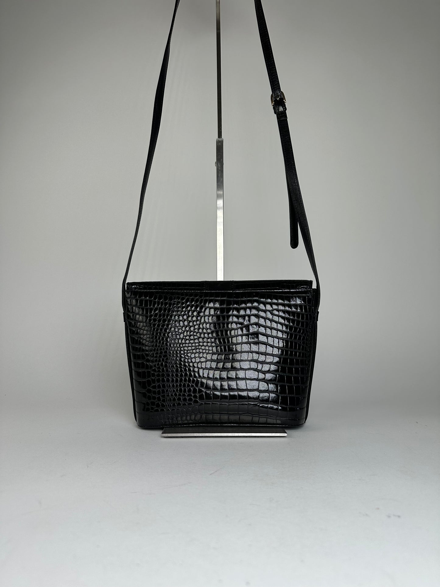 Vintage Courreges Embossed Leather Shoulder Bag Black