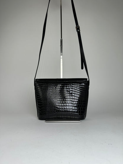 Vintage Courreges Embossed Leather Shoulder Bag Black