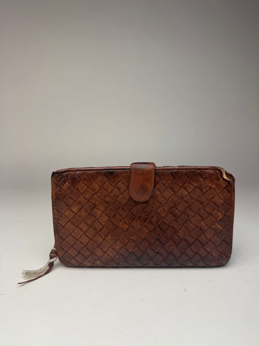 Vintage Bottega Veneta Intrecciato Leather wallet Brown orange