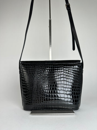 Vintage Courreges Embossed Leather Shoulder Bag Black