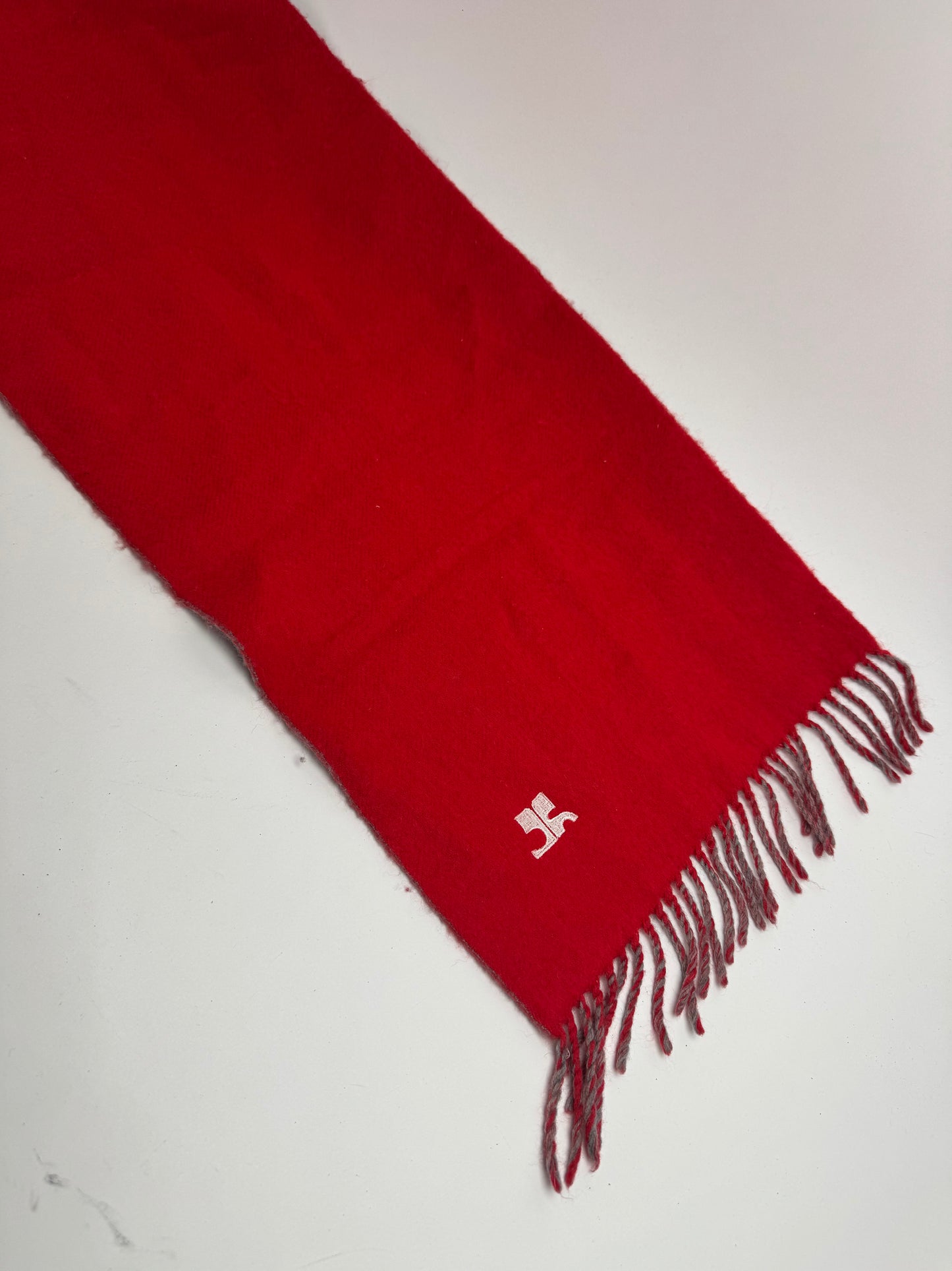 Vintage Courreges Paris wool scarf red grey