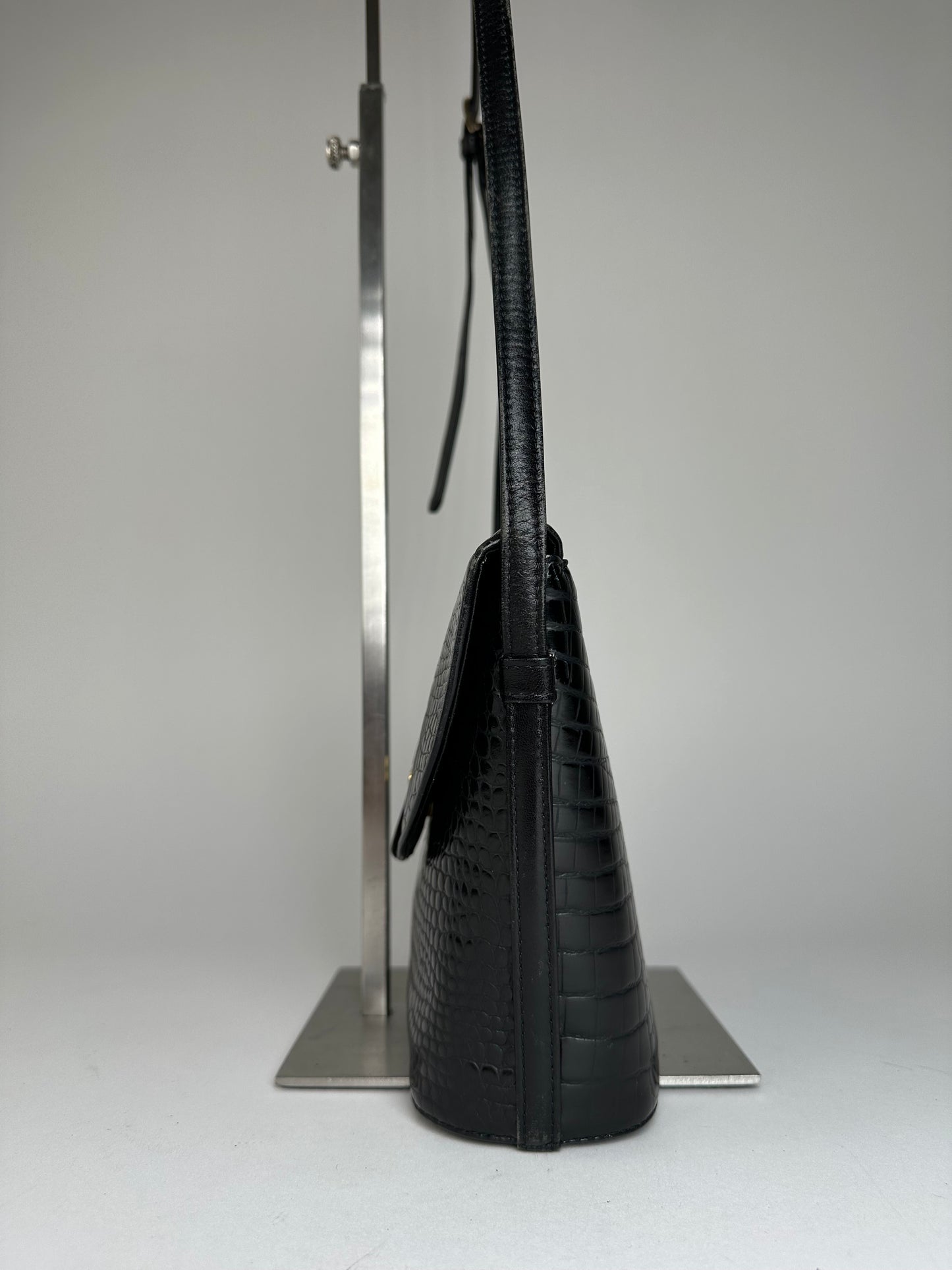 Vintage Courreges Embossed Leather Shoulder Bag Black
