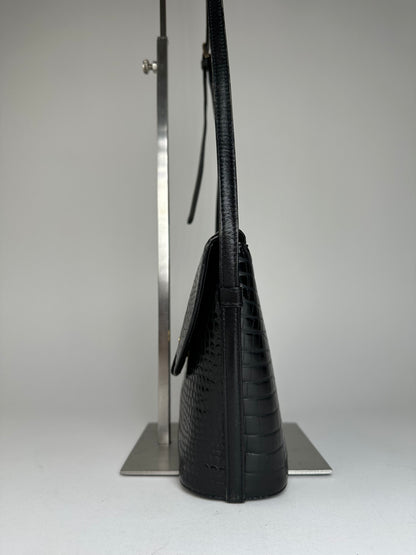 Vintage Courreges Embossed Leather Shoulder Bag Black