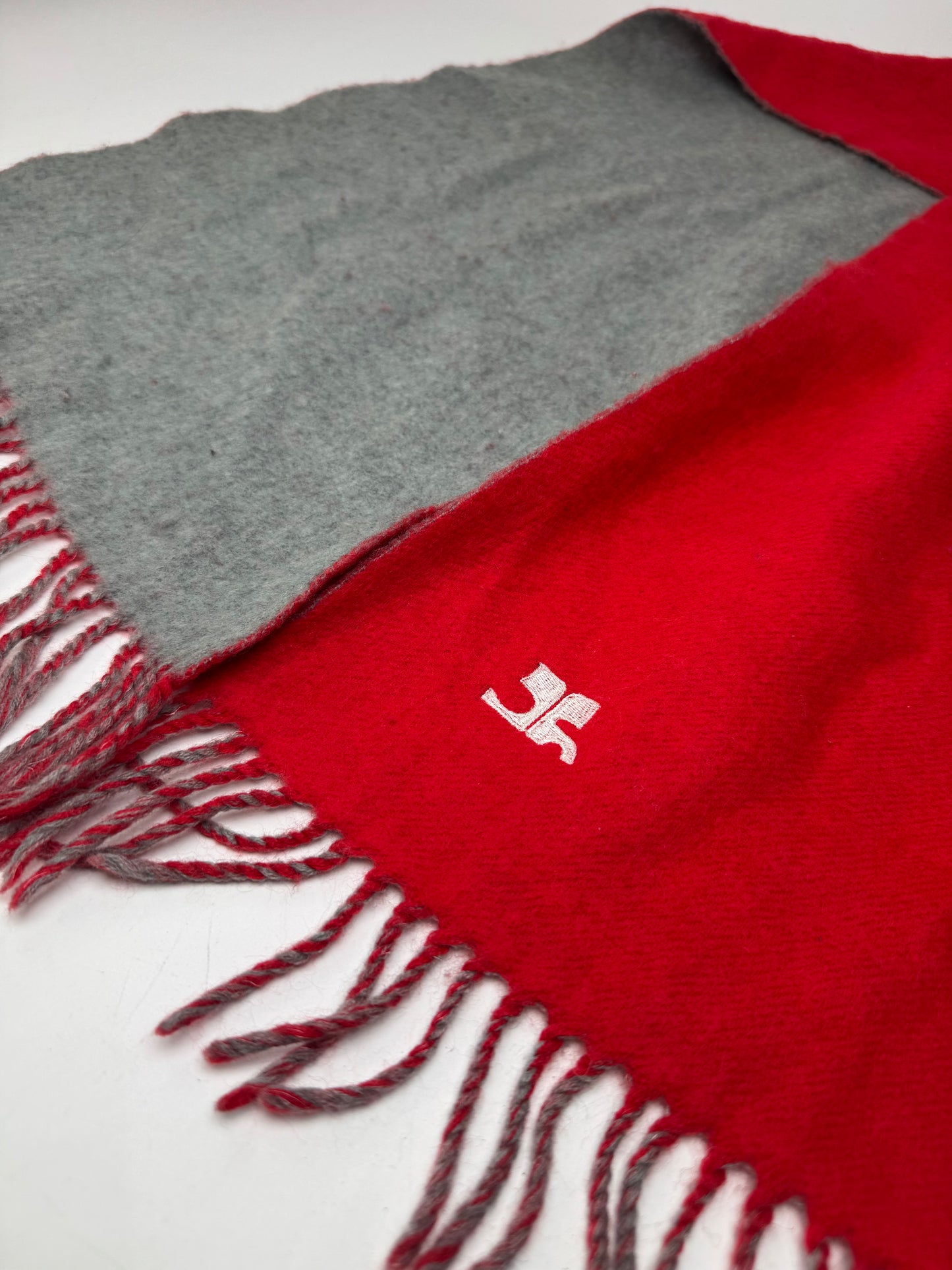 Vintage Courreges Paris wool scarf red grey