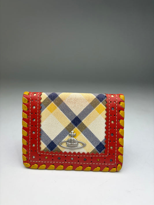 Vintage Vivienne Westwood Tartan Orb Plaque Bifold Wallet Early 2000s Multicolour