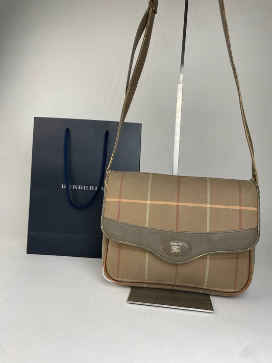 Burberry Vintage Shoulder Bag Iconic Check in Beige and Brown