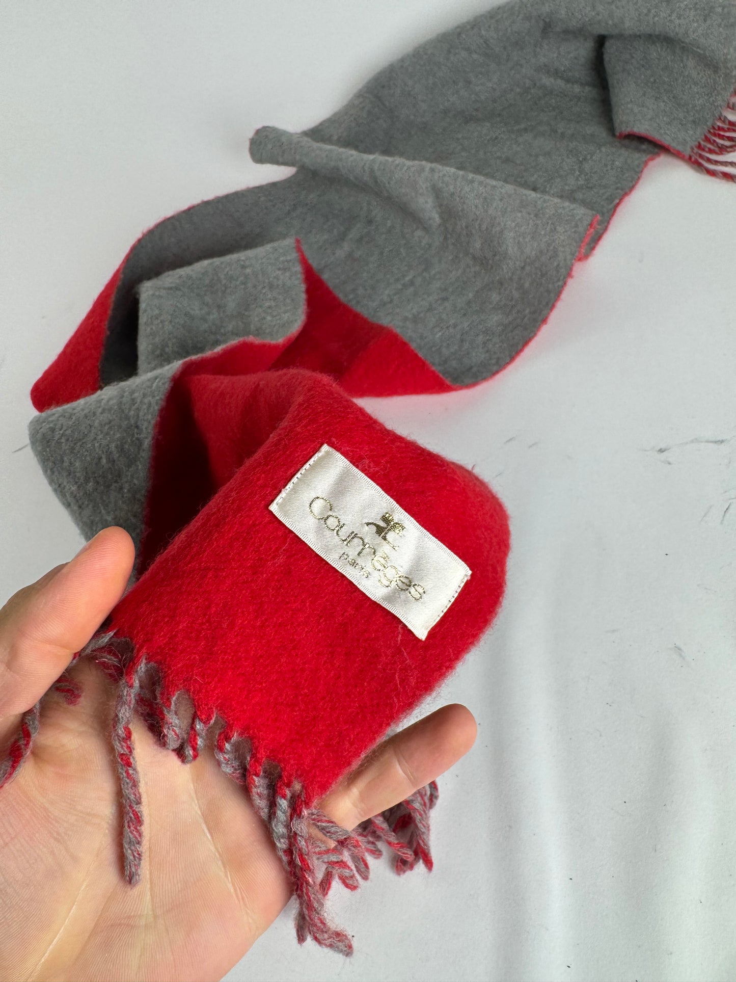 Vintage Courreges Paris wool scarf red grey