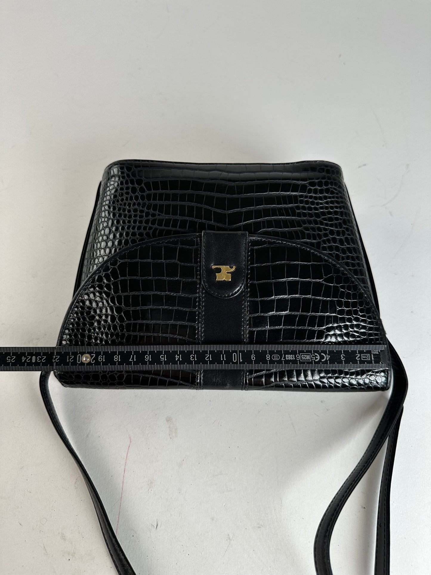 Vintage Courreges Embossed Leather Shoulder Bag Black