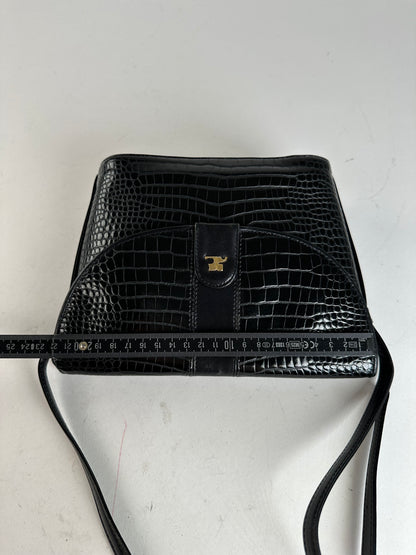 Vintage Courreges Embossed Leather Shoulder Bag Black