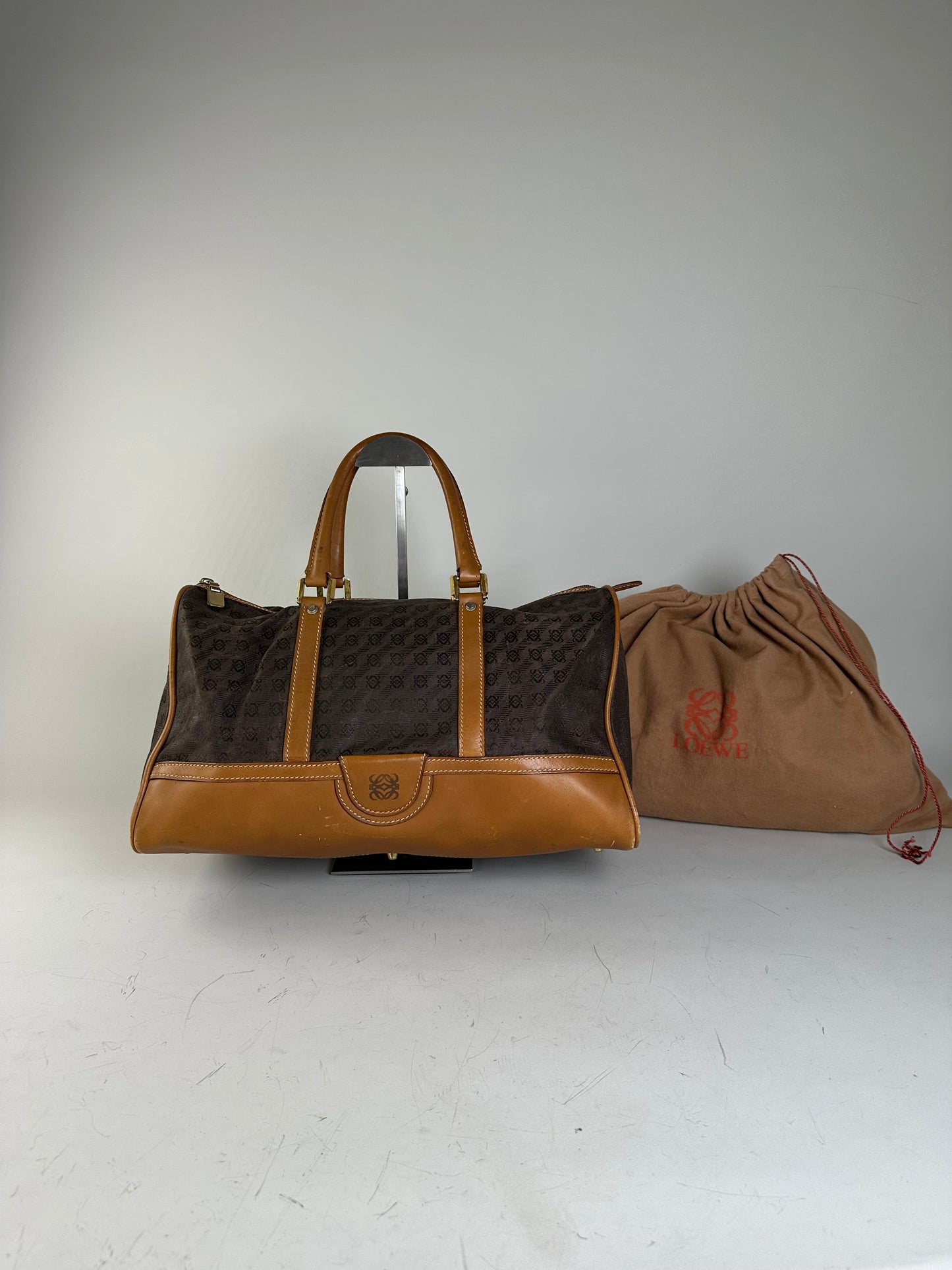 Vintage Loewe Suede Leather Tote Bag Brown Tan
