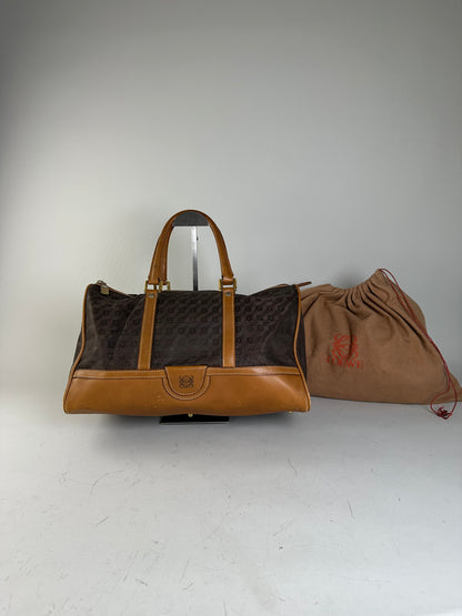 Vintage Loewe Suede Leather Tote Bag Brown Tan
