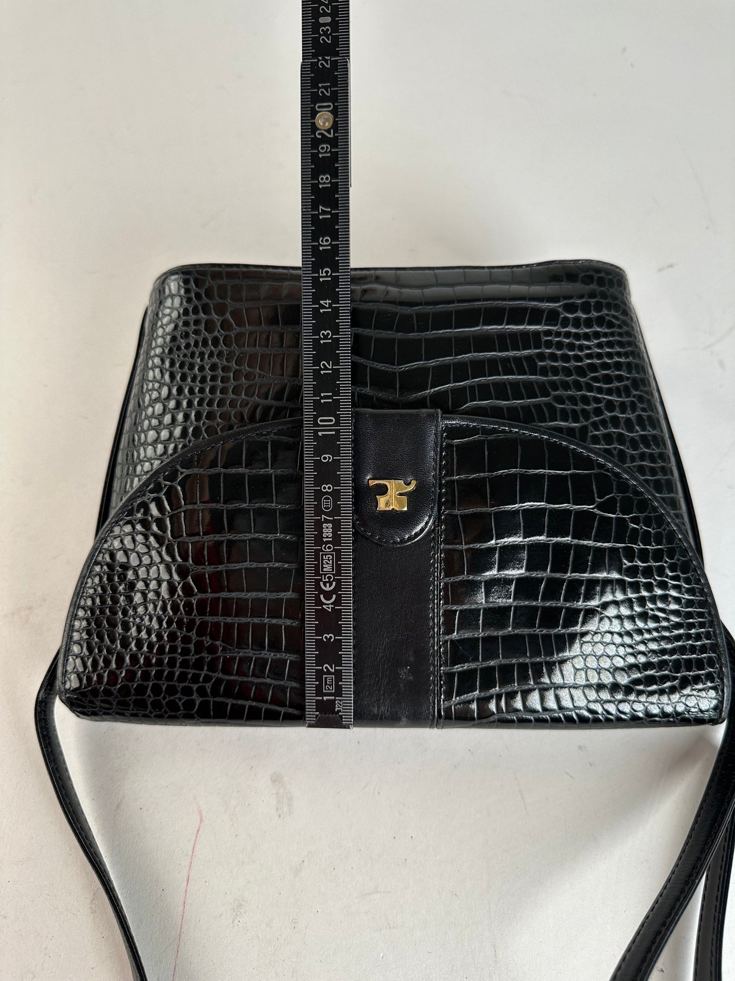 Vintage Courreges Embossed Leather Shoulder Bag Black