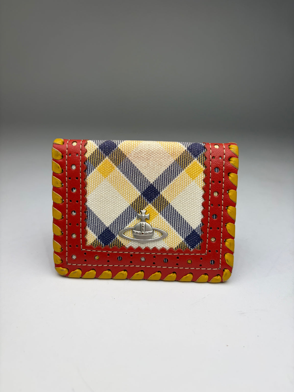 Vintage Vivienne Westwood Tartan Orb Plaque Bifold Wallet Early 2000s Multicolour