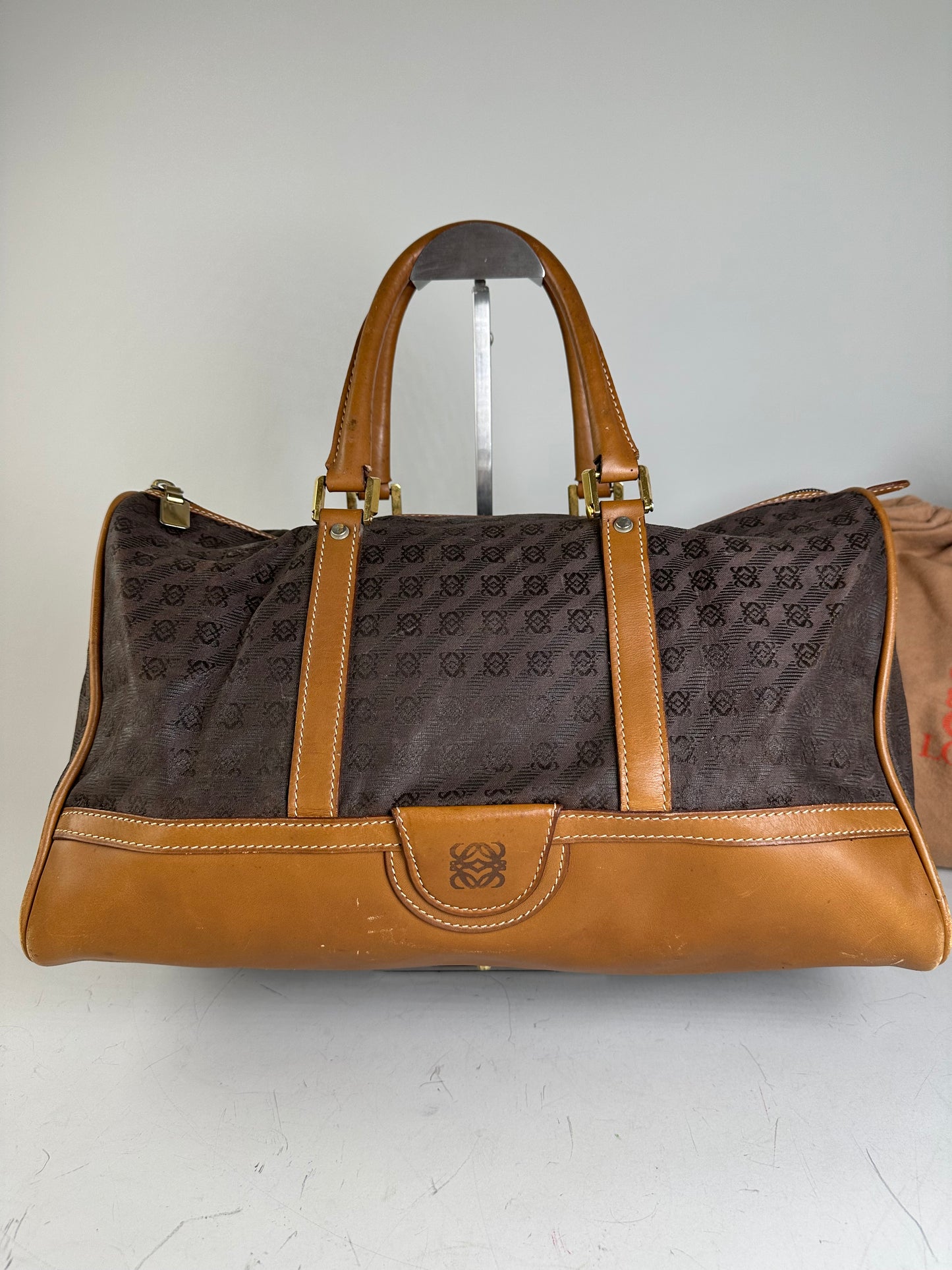 Vintage Loewe Suede Leather Tote Bag Brown Tan