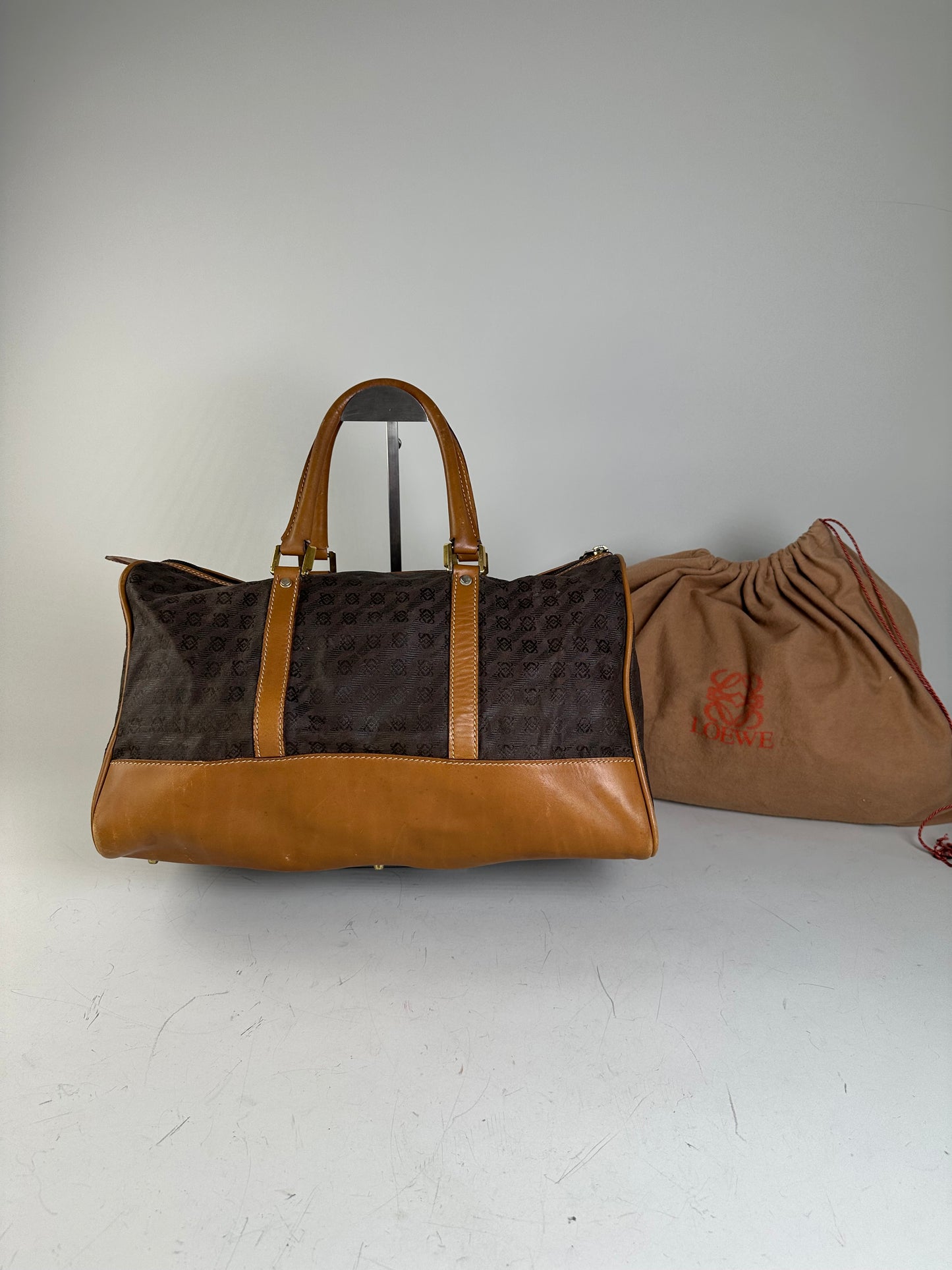 Vintage Loewe Suede Leather Tote Bag Brown Tan