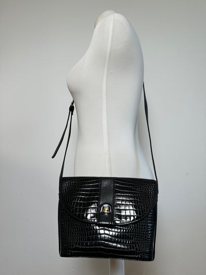 Vintage Courreges Embossed Leather Shoulder Bag Black