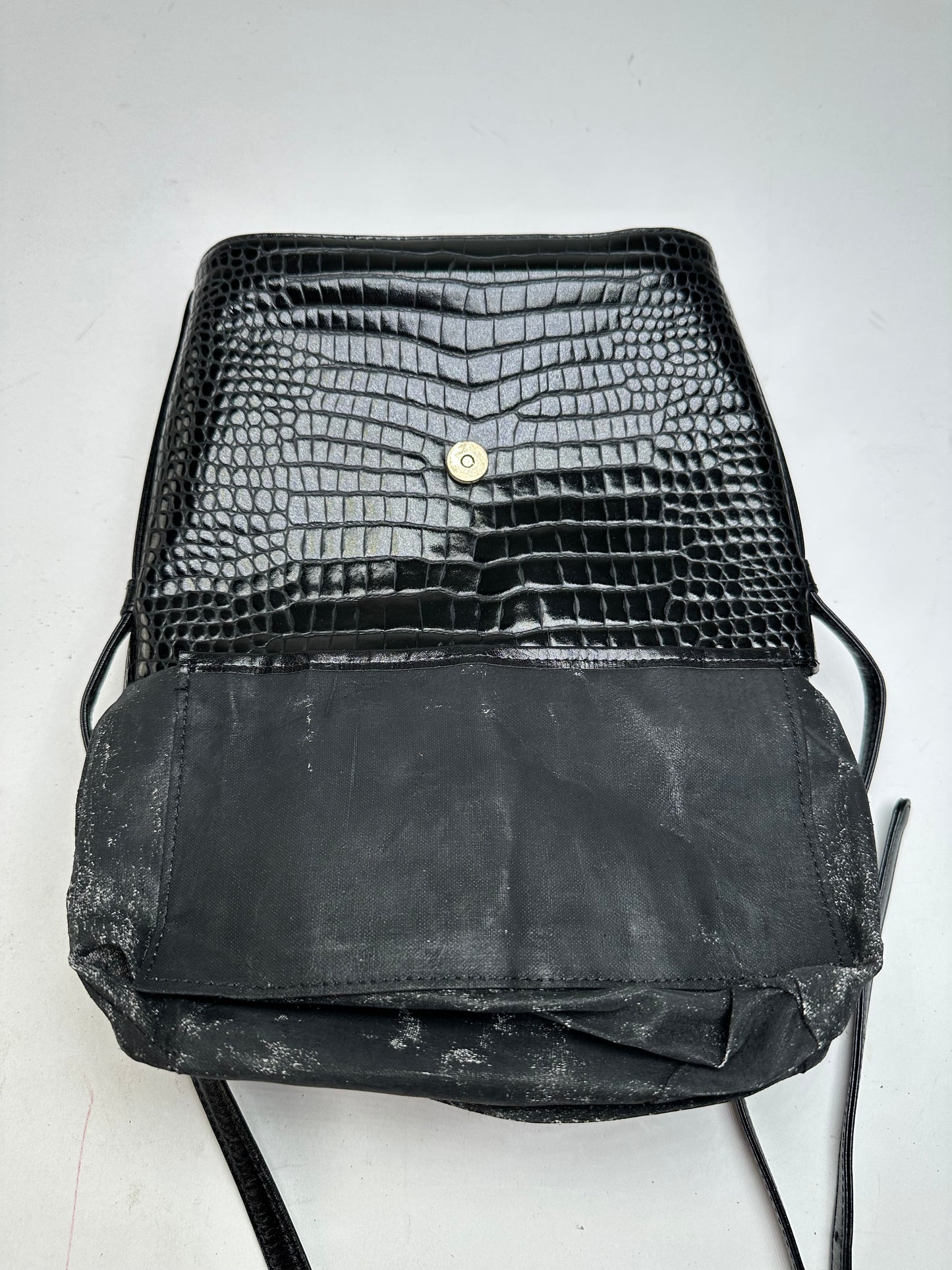 Vintage Courreges Embossed Leather Shoulder Bag Black