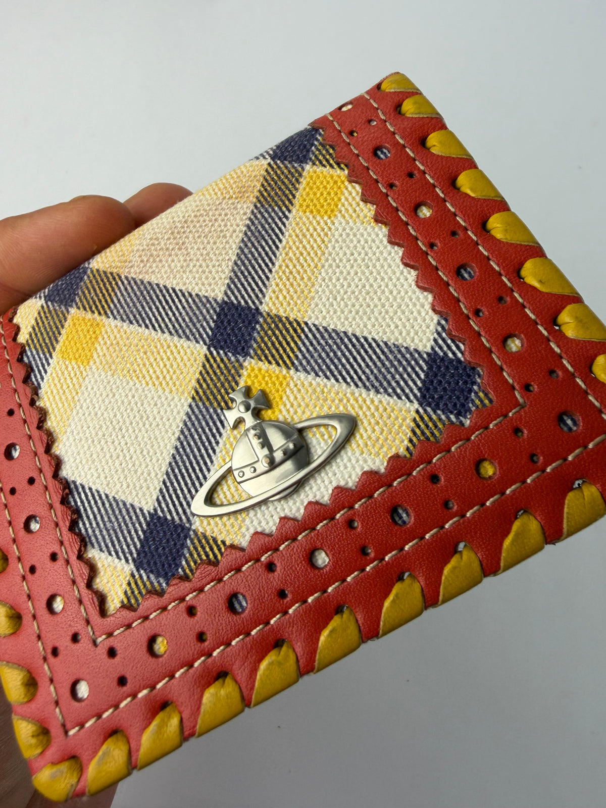 Vintage Vivienne Westwood Tartan Orb Plaque Bifold Wallet Early 2000s Multicolour