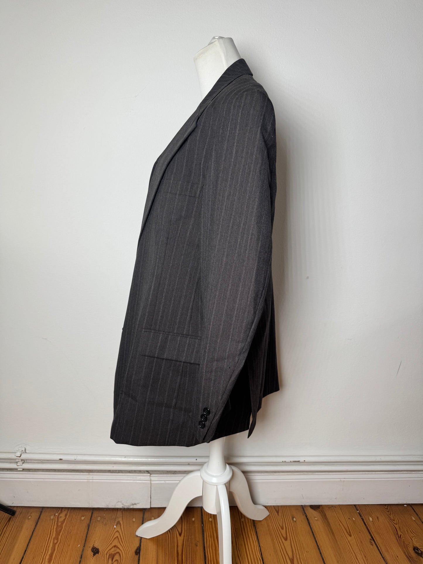 Vintage Courreges Striped Men’s Wool Blazer M/L Grey
