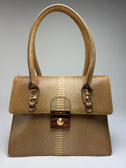 Vintage Giorgio Armani Emporio Armani Python-Effect Top-Handle Bag Late 1990s Beige