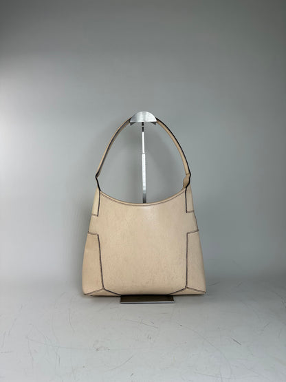 Vintage Ferragamo Structured Leather Shoulder Bag Cream Gold