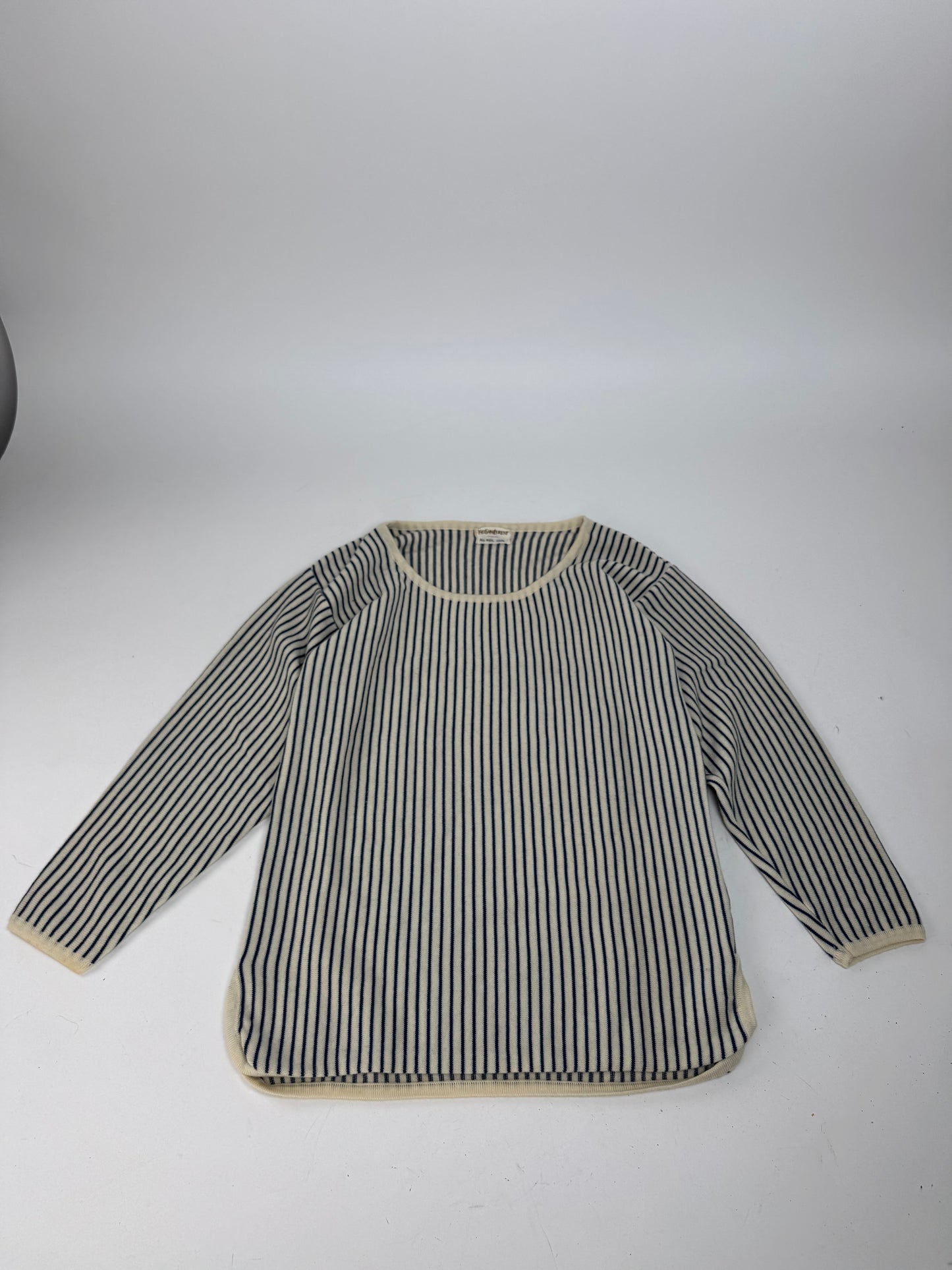 Vintage Yves Saint Laurent Striped Wool Sweater 36/S Navy beige