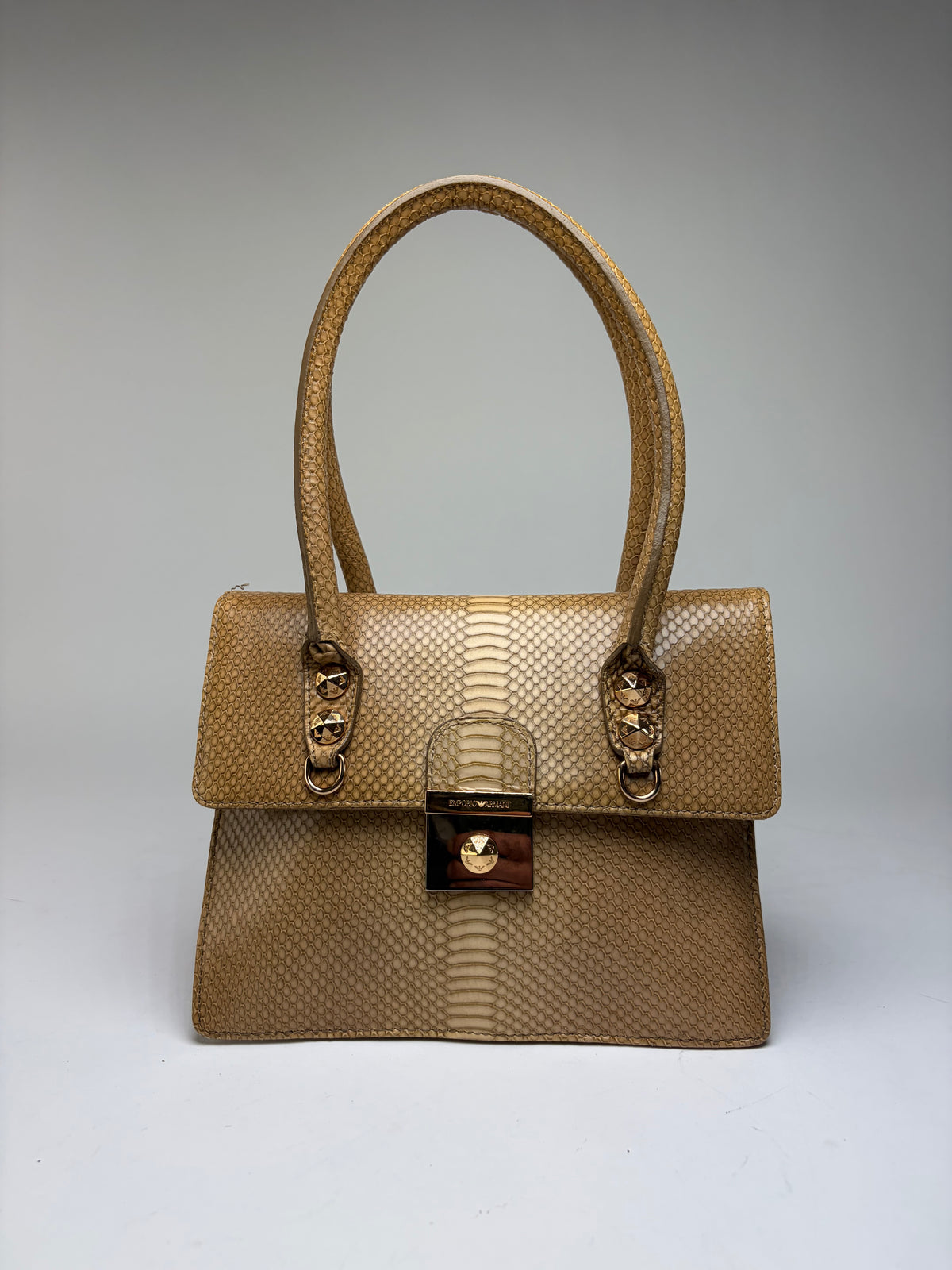 Vintage Giorgio Armani Emporio Armani Python-Effect Top-Handle Bag Late 1990s Beige