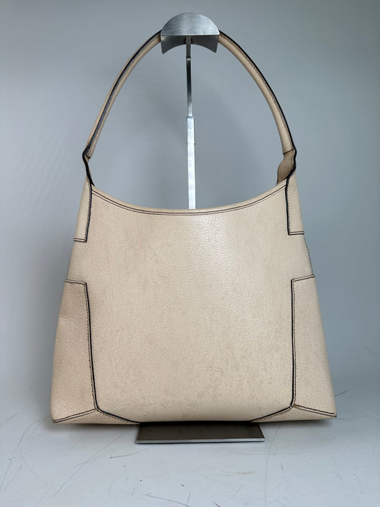 Vintage Ferragamo Structured Leather Shoulder Bag Cream Gold