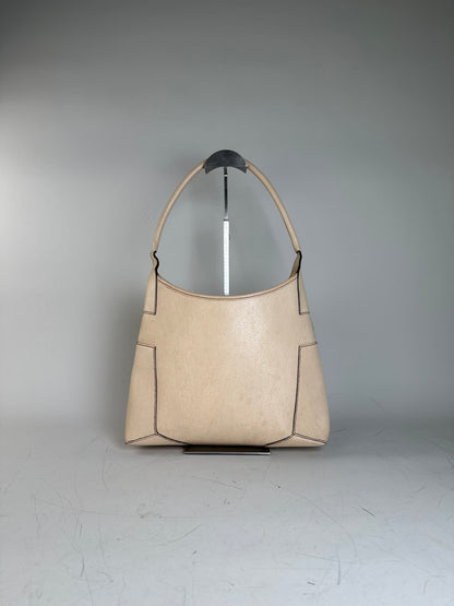 Vintage Ferragamo Structured Leather Shoulder Bag Cream Gold