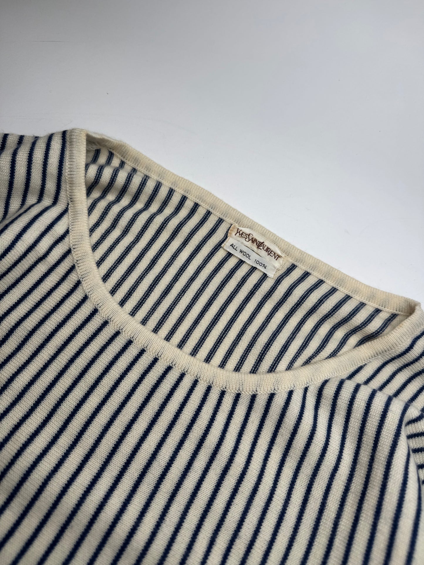 Vintage Yves Saint Laurent Striped Wool Sweater 36/S Navy beige