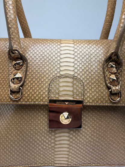 Vintage Giorgio Armani Emporio Armani Python-Effect Top-Handle Bag Late 1990s Beige