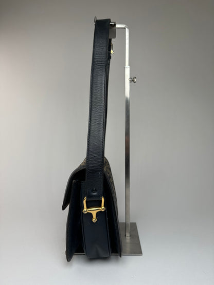 Vintage Celine Paris Canvas Leather Multiway Bag Grey Navy Black