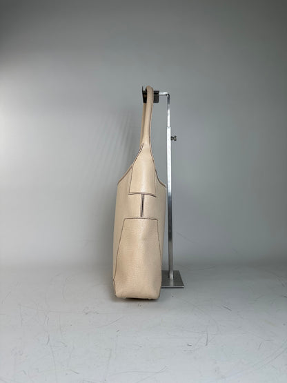 Vintage Ferragamo Structured Leather Shoulder Bag Cream Gold