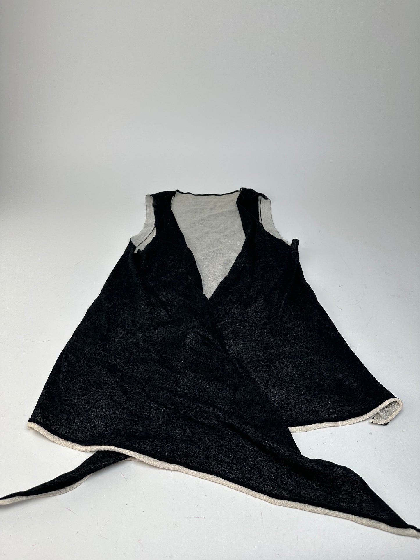 Vintage Issey Miyake Wool Wrap Top Black Cream M