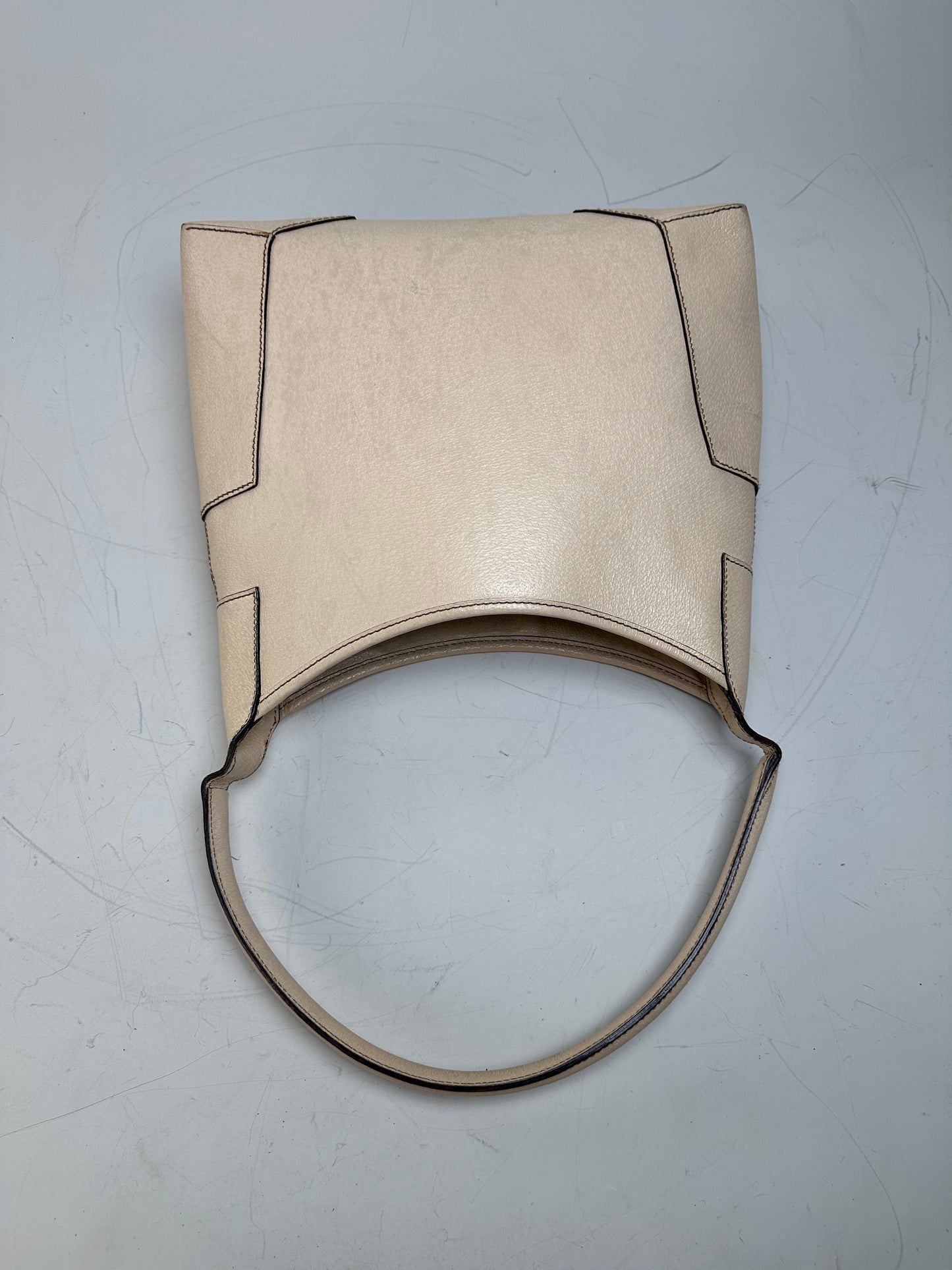 Vintage Ferragamo Structured Leather Shoulder Bag Cream Gold