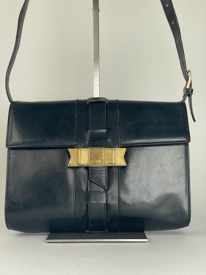 Celine Classic Shoulder Bag Black Leather Gold Detail