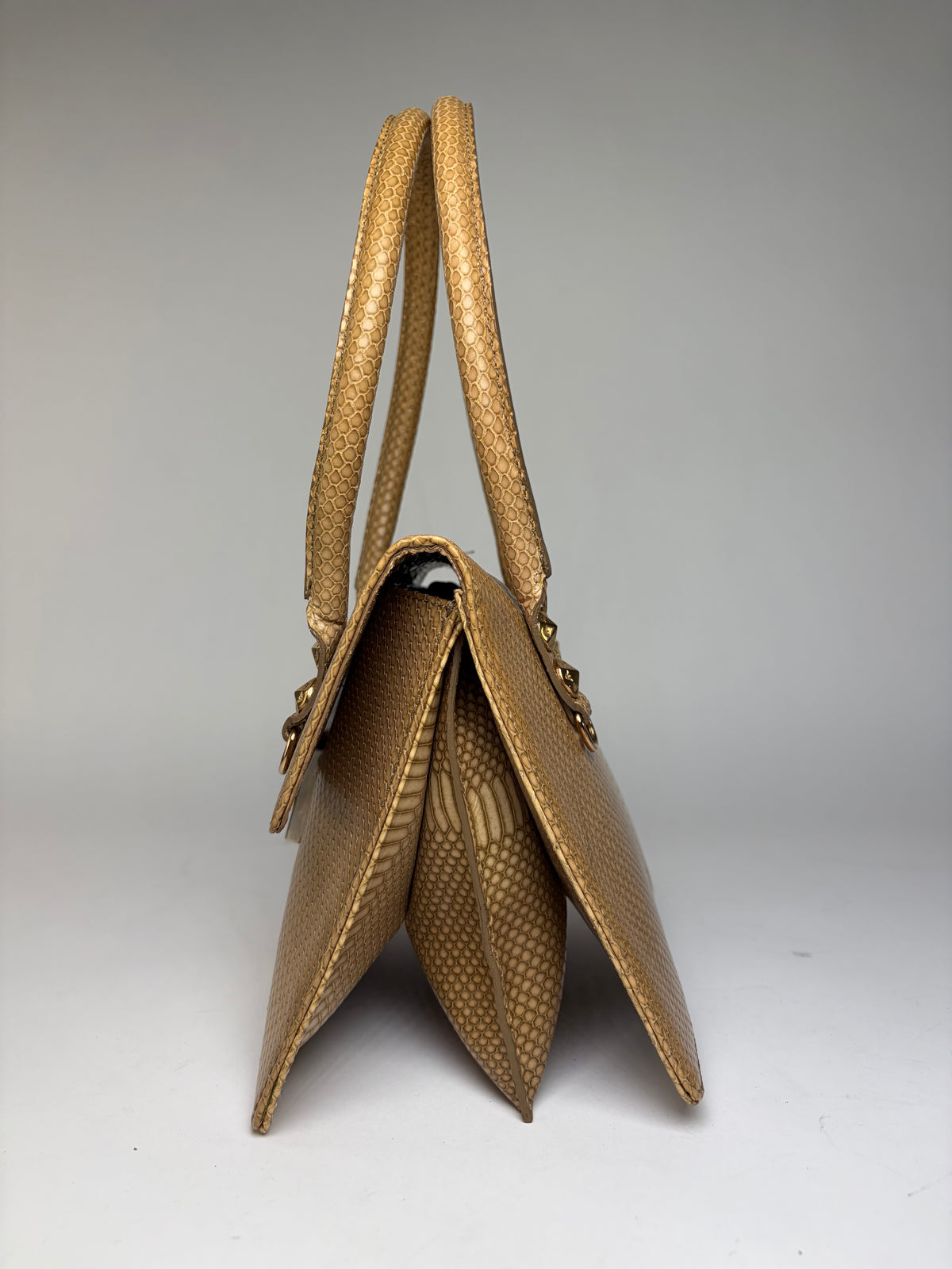 Vintage Giorgio Armani Emporio Armani Python-Effect Top-Handle Bag Late 1990s Beige