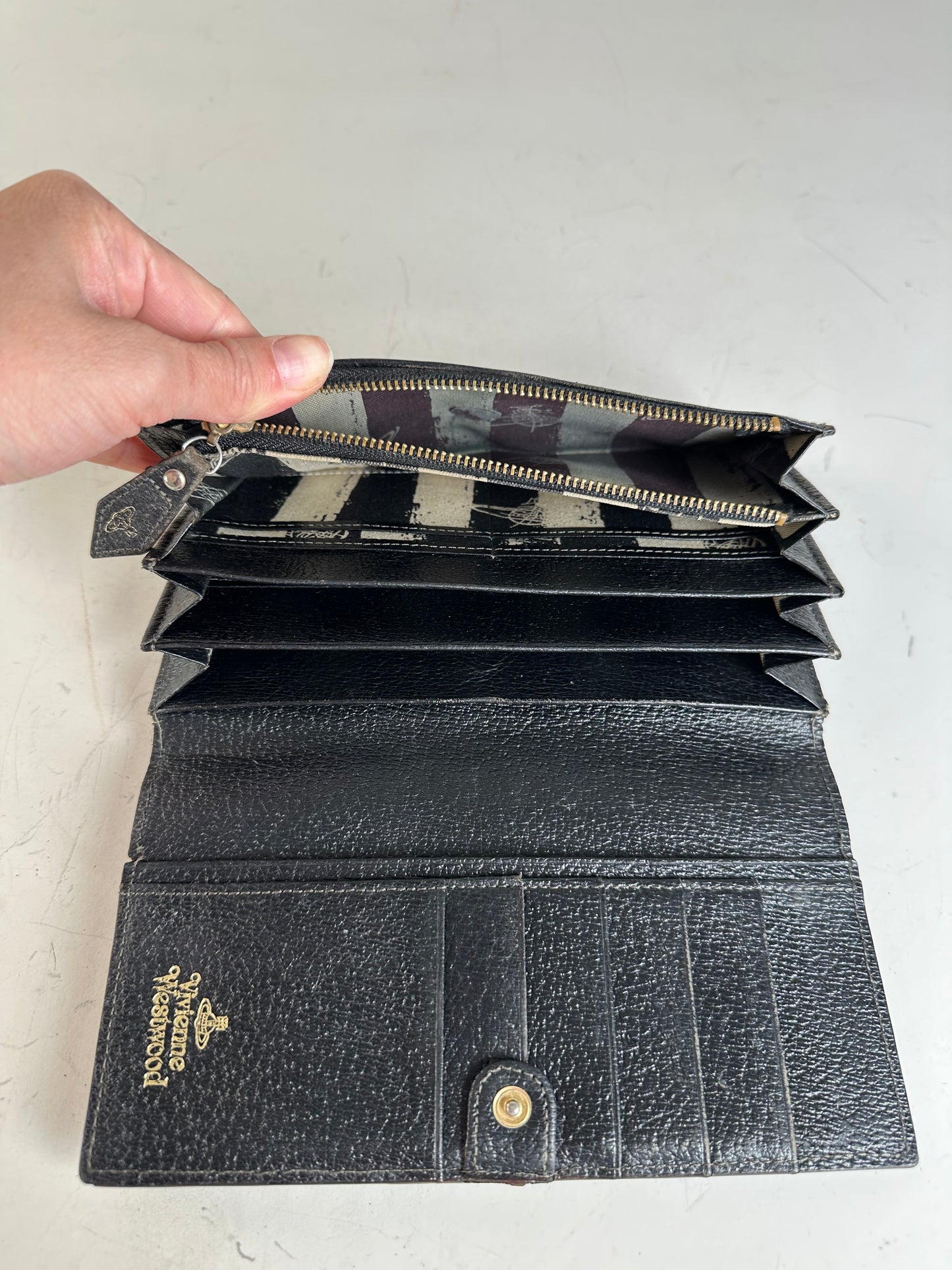 Vintage Vivienne Westwood Textured Leather Wallet Black Silver