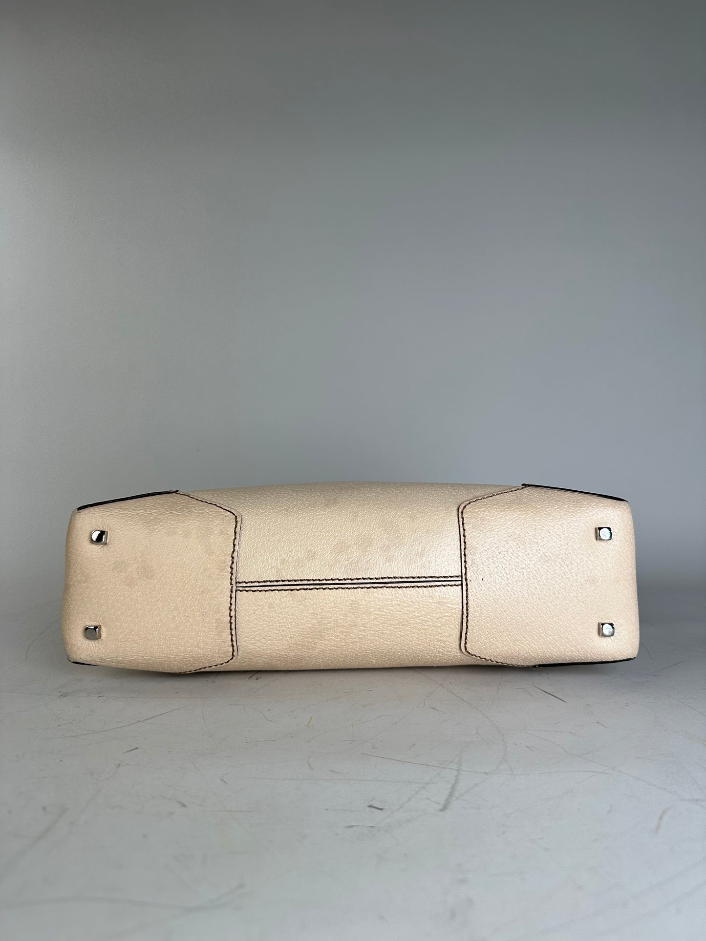 Vintage Ferragamo Structured Leather Shoulder Bag Cream Gold