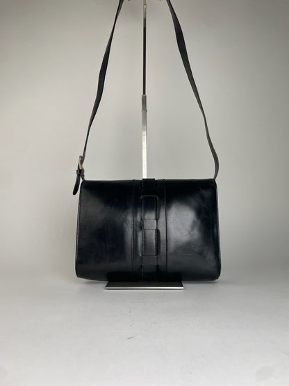 Celine Classic Shoulder Bag Black Leather Gold Detail