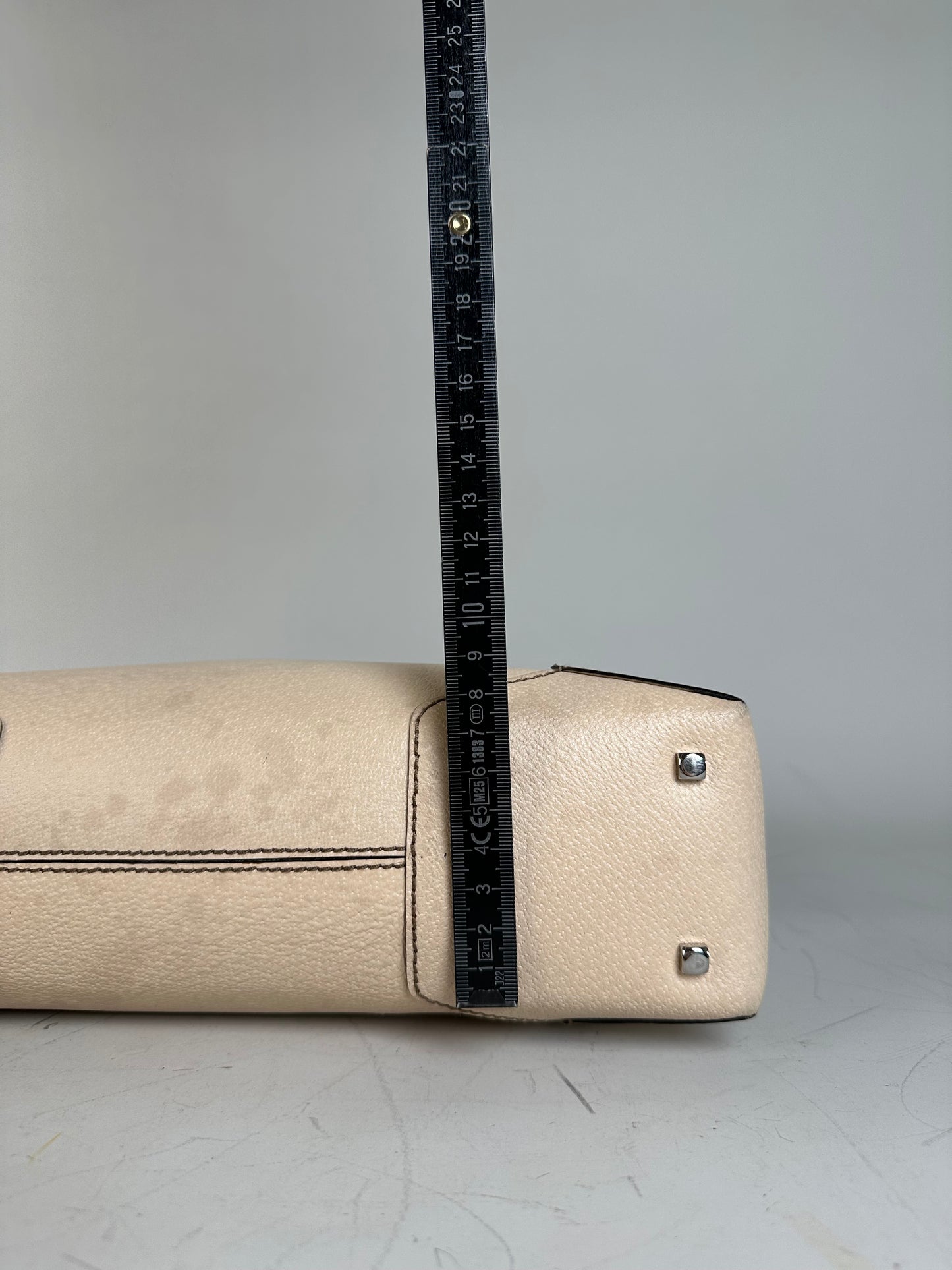 Vintage Ferragamo Structured Leather Shoulder Bag Cream Gold
